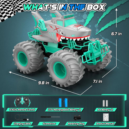 1:16 4WD 3-5 6-8 8-12 Waterproof Shark Remote Control Car, Amphibious RC Cars All Terrain Off Road Monster Trucks Toys