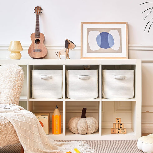 3 Pack 11 inch Closet, RUNKA Storage Cube Baskets - - Square Baskets for Woven Bins - Ideal for Toy Storage | White