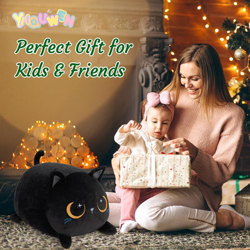 Black Cat Plush Stuffed Animal, Cute Cat with 4 Baby Soft Pillows, Gift for Kids Decor