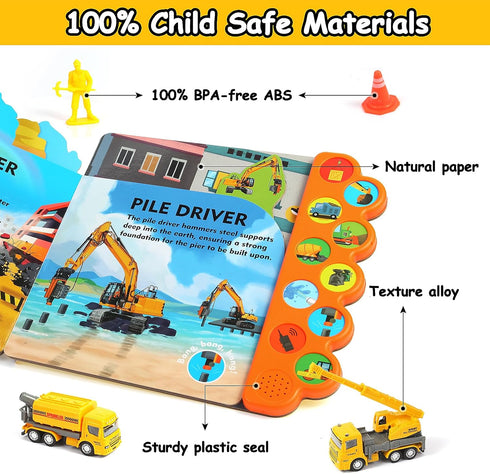 Construction Toys with Sound Books - Dig It! Dump It! Build It! Board Book with 10 Buttons & 20 PCS Toys
