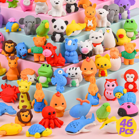 Kaemi 46Pcs Animal Erasers for Kids, 3D Puzzle Erasers for Party Favors and Games