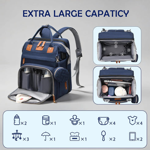 CESAILT Diaper Bag with Changing Station, Travel Diaper Bag Mosquito Net, Waterproof, Insulated Bottle Pockets