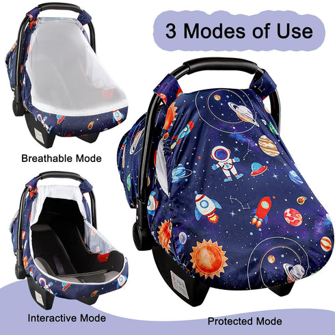 Cozy Summer 2 SWESEN Car Seat Covers for Babies, Carseat Cover Boy with Zipper, Sun & Cover, Infant Car Seat Canopy