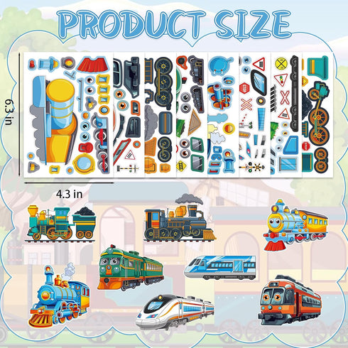 Auzesto 24 Sheets Make Your Own Train Stickers, Funny High-Speed Train Make a Face Stickers DIY Trains Mix and Match
