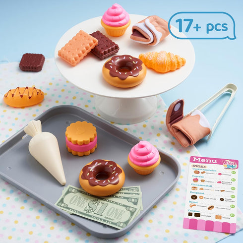 lalalark Set, 17 Sets Cookie Play Food Toddler Pretend Toys, PCS Kitchen Toy Food with Plastic Cookies, Baking Menu