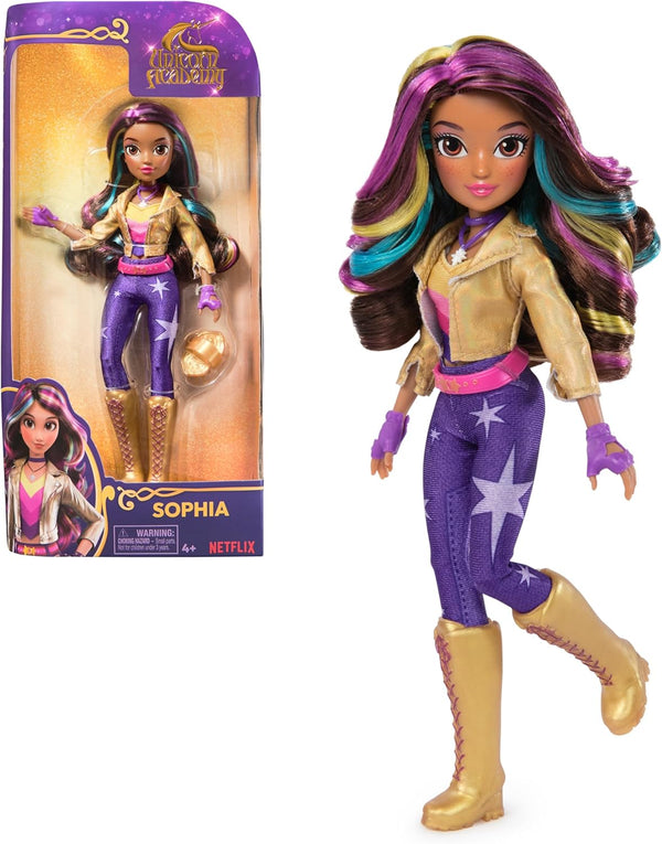 Unicorn Academy Sophia Doll - 9.5" with Rainbow-Streaked Hair, 6 Fashion Accessories & Styling Tool