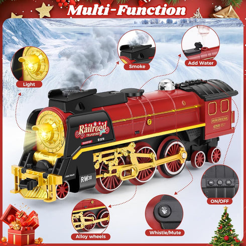 Set Christmas Train for around under The Tree, Electric Christmas Tree Train with Remote Sound Smoke Light, Steam