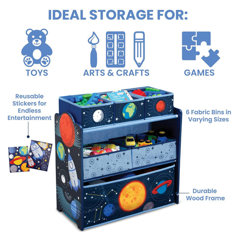 6 Delta Children Space Adventures Design & Store Bin Toy Storage Organizer - Greenguard Gold Certified, Blue