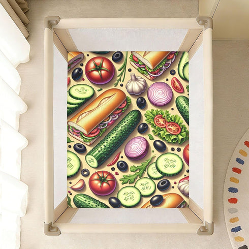 CZXW 52" 28" Vegetables and Sandwiches Crib Sheets Fitted x Natural Cotton Soft & Breathable for Baby Crib Mattress