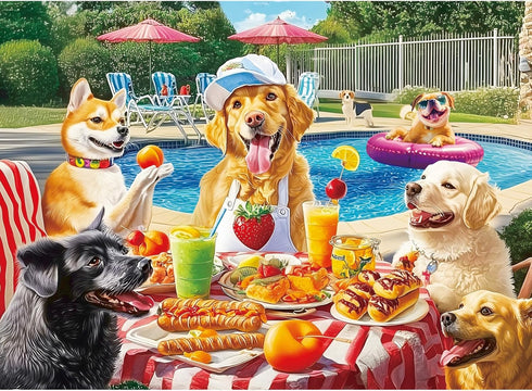 Nitktaia 300 Pieces Puzzles for Adults,Summer Dog Pool Party & Food Puzzle,Large Puzzles