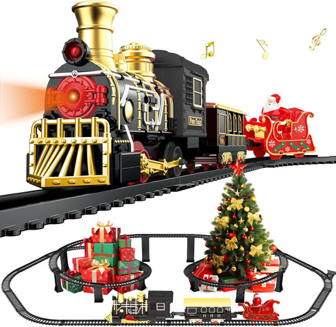 Electric Train Set with 3D Elevated Tracks Music, Locomotive Passenger Carriages, Lights