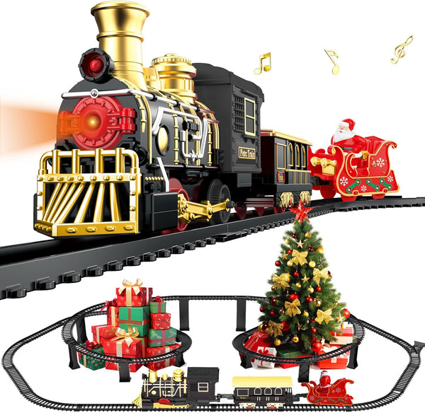 Electric Train Set with 3D Elevated Tracks Music, Locomotive Passenger Carriages, Lights