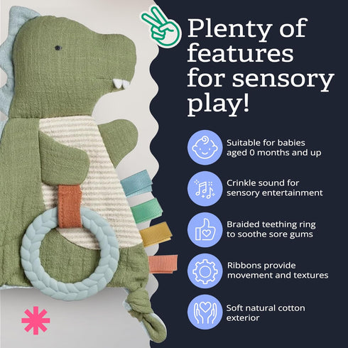 0 Itzy Ritzy - Bitzy Crinkle Sensory Toy Dinosaur with Crinkle Sound for Babies & Toddlers - Features Soft Braided
