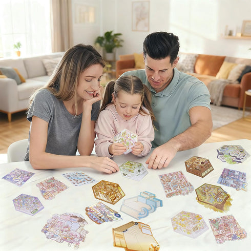 Generic 20 Sets 3D Box-Packed, Sticker Scene Craft Kit - with Tweezer & Reusable Miniature Cartoon House Stickers Fun