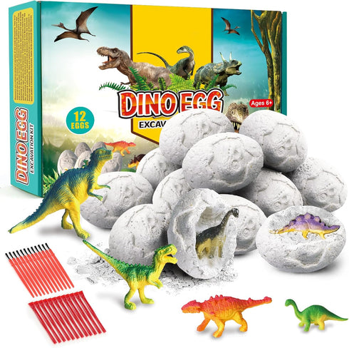 kolegend Dino Eggs Dig Kit, 12 Pack Dinosaur Eggs Excavation Set, Easter Gift Science Experiments for Kids