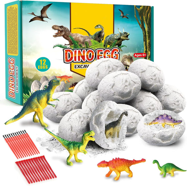 kolegend Dino Eggs Dig Kit, 12 Pack Dinosaur Eggs Excavation Set, Easter Gift Science Experiments for Kids