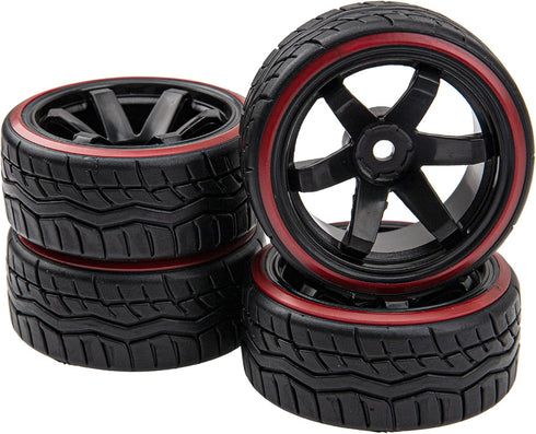 Hard Plastic Wheel Rims & Plastic Tires 12mm Hex Compatible with Traxxas HSP Tamiya Kyosho Himoto 1/10 RC Drift Car (Style 1)