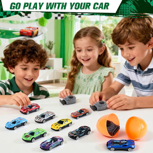 Cleboen Set 12 Pack Race Car Surprise Egg for Kids, Blind Eggs with Alloy Race Car Toys Inside, Ideal Birthday Gift