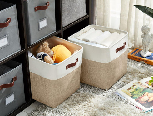 DECOMOMO Cube Storage Bin Storage Cubes 12 x 12, Set of 4 - Foldable Fabric Bins with Faux Leather Handles