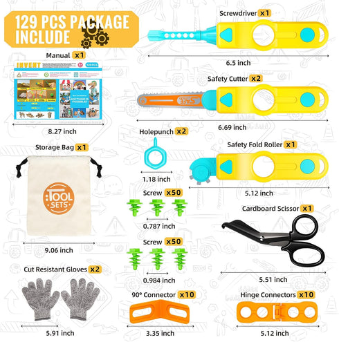 129 SpringFlower Cardboard Cutter for Kids, PCS Cardboard Tools for Kids, STEM Educational Construction Kit Toys