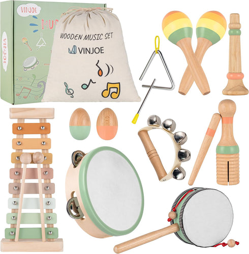 VINJOE Baby Musical Instruments-Toddler Montessori Wooden Musical Toys for Kids 1-3, Neutral