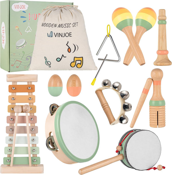 VINJOE Baby Musical Instruments-Toddler Montessori Wooden Musical Toys for Kids 1-3, Neutral