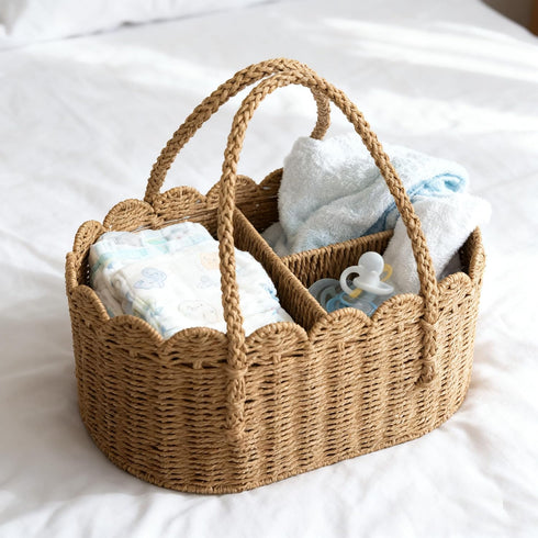 wwmayfeel Diaper Caddy Organizer, Paper Rope Storage Baskets Nursery Bin with Removable Divider, Portable Car Organizer