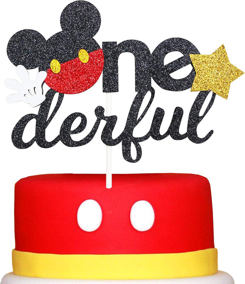 Glitter Mouse Theme Onederful First Birthday Cake Topper - Mouse One Birthday Party Supplies Decor