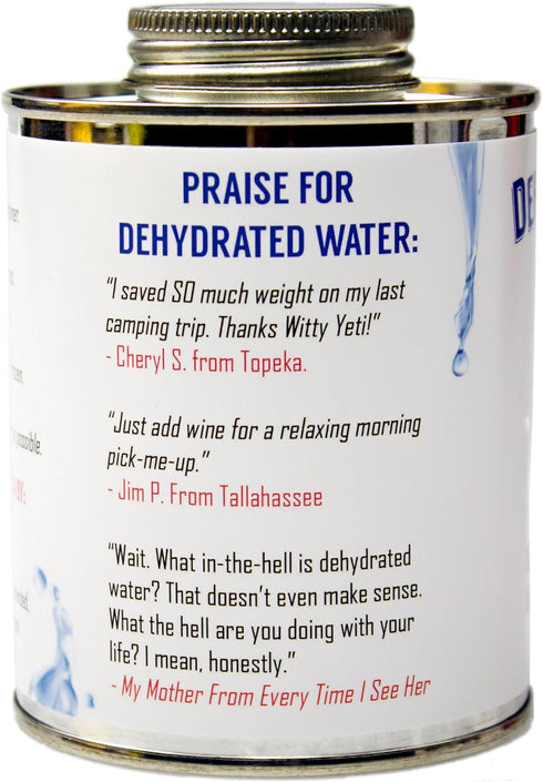 Witty Yeti Dehydrated Water 16oz Can, New Formula! Essential Camping Supply, Funny Gag Gift for Men & Women.