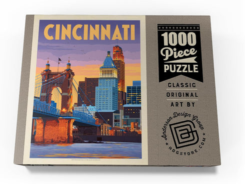 MyPuzzle Cincinnati, OH - Riverfront Vintage Poster, Premium 1000 Piece Jigsaw Puzzle for Adults