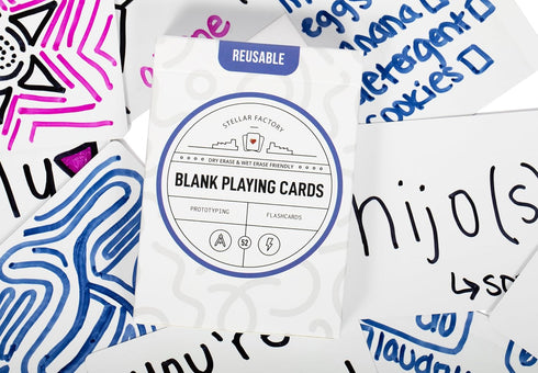 Stellar Factory Premium Reusable Blank Playing Cards - Dry Erase & Wet Erase for Game Design and Flashcards.