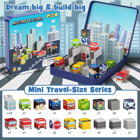 Gamcrown Set,Child-Safe 3-8 (49 City Traffic Magnetic Blocks STEM Toys with Fully Encased Magnets Non-Toxic