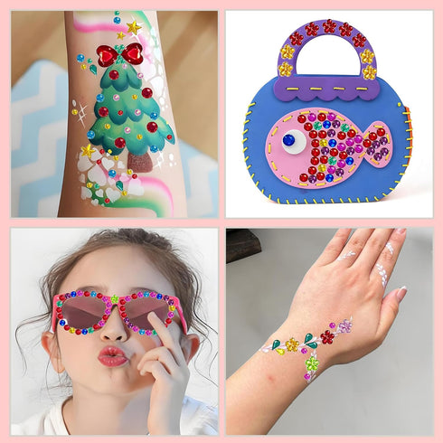 JKSJHEZO 12 1596Pcs 3D Sheets Gem Stickers Colorful Sparkle Craft Supplies, Bright Rhinestone Stickers, Self-Adhesive