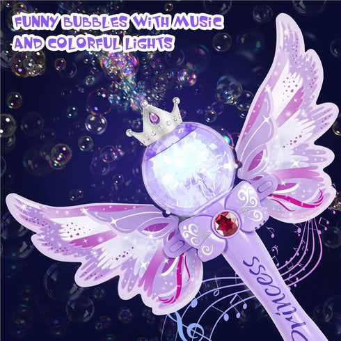 Magic Princess Bubble Wand Maker for Kids - Light Up & Music Automatic Bubble Machine, Birthday Gift