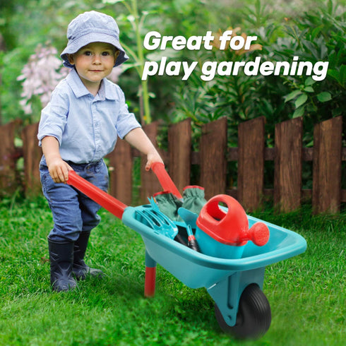 CUTE STONE Kids Gardening Tool Set, Garden Toys with Wheelbarrow, Watering Can, Gloves, Rake, Shovel, Trowel, Apron
