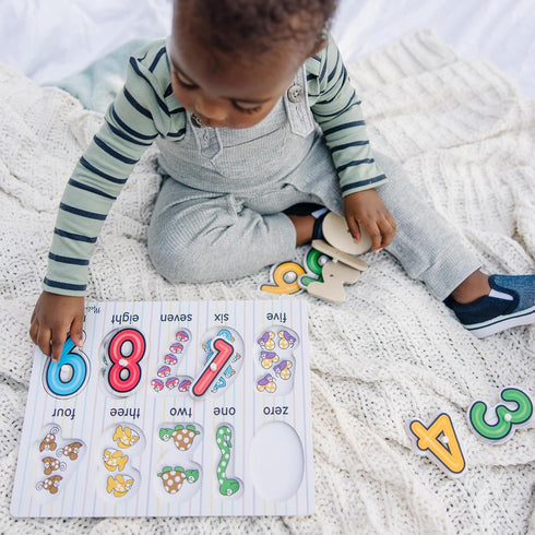 Melissa & Doug Wooden Peg Puzzle - Lift & See Numbers, 10 Pieces, FSC Certified