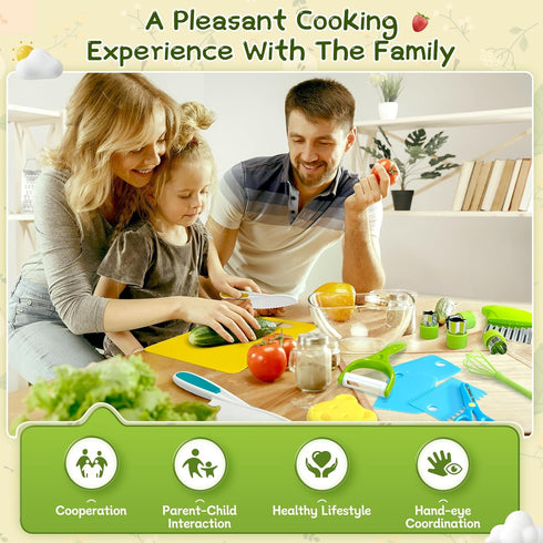Chanking 17 Set 4+ Pieces Kids Safe Knife for Real Cooking Child-Friendly Plastic Chef Tools Montessori Kitchen Toys