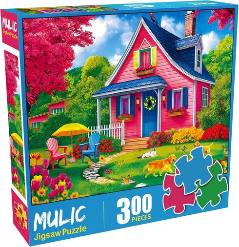 300 Piece Jigsaw Puzzle - The Charming Pink Courtyard House for All Ages