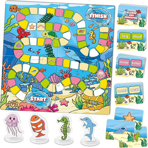 Broytain Word Ocean Phonics Board Game for Kids, Educational Learning Board Game for