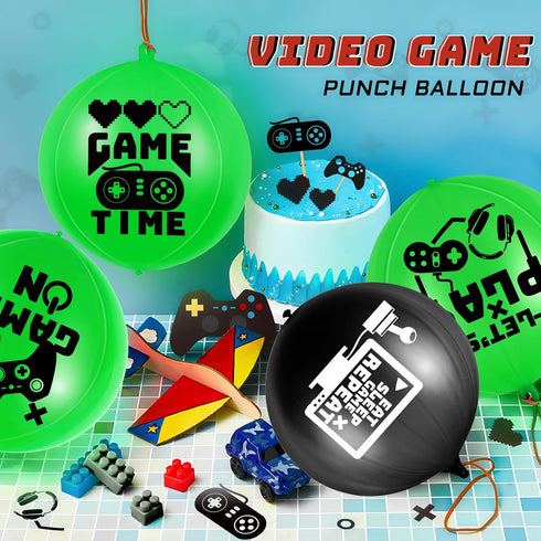 32 Pcs Video Game Punch Balloons, Pixelated Punch Balls for Fun Games, Birthday Party Favors Supplies, Goodie Bag