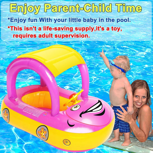 iGeeKid Inflatable Baby Pool Float with Canopy, Safe Seat for Infant Swim Float Rings (Pink)