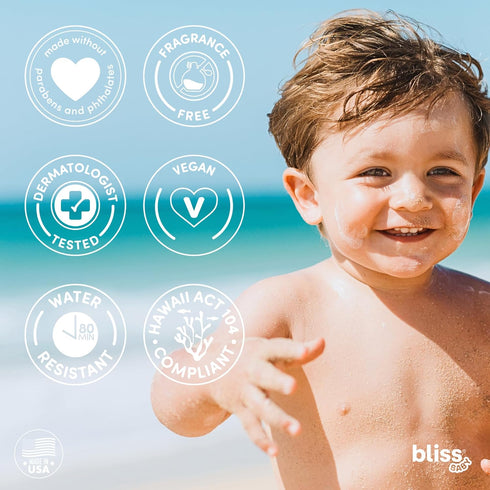 50, Bliss Baby Mineral Face Sunscreen Stick, SPF Natural Zinc Oxide, Unscented, Hypoallergenic & Dermat Tested