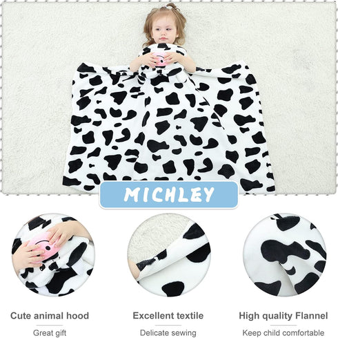MICHLEY Baby Hooded Swaddling Blanket, Animal Face Toddler Throw Blanket for Boys Girls 0-3 Years (Cow)