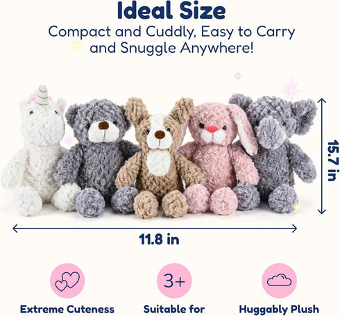 5 Set Pack Snug A Babies Animals and Teddy Bears - Plush Toys Bulk - Stuffed Animals for Kids - Baby Shower Small Bear