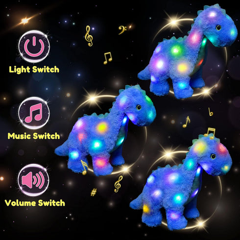 16'' Hopearl LED Musical Stuffed Dinosaur Lighting Up Singing Diplodocus Soft Plush Toy with Long Neck Adjustable