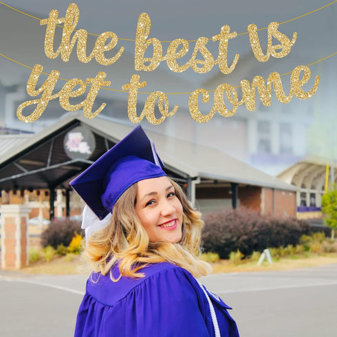 KatchOn Glitter The Best is Yet to Come Banner, 10 Feet Gold Congratulations Banner for Graduation Decorations 2025