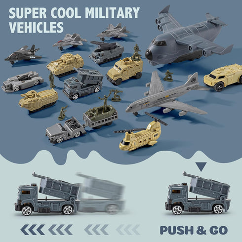 Set 14 Military Airplane Toy, Army Toys Military Base with Vehicles Plane Tank Trucks Helicopter Fighter Jet, Airport