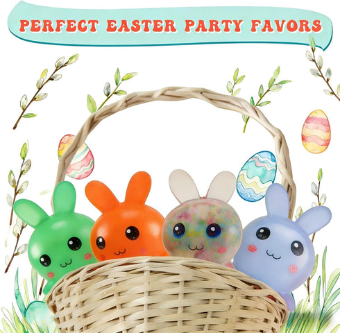 FauKait Essentials,4pcs Easter Basket Stuffers,Easter Basket Squishy Easter Bunny Stress Balls for Adults,Easter Stress
