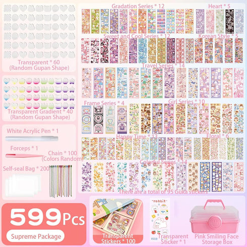 DIY Sticker Kit - Waterproof Cartoon Stickers with Box for Kids and Teens, Reusable Decoration for Water Bottle,
