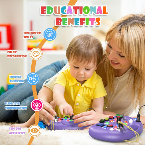 Toddler Baby Busy Board with LED Light, Montessori Sensory Board for 1+ Year Old, Travel Toys for Preschool Learning